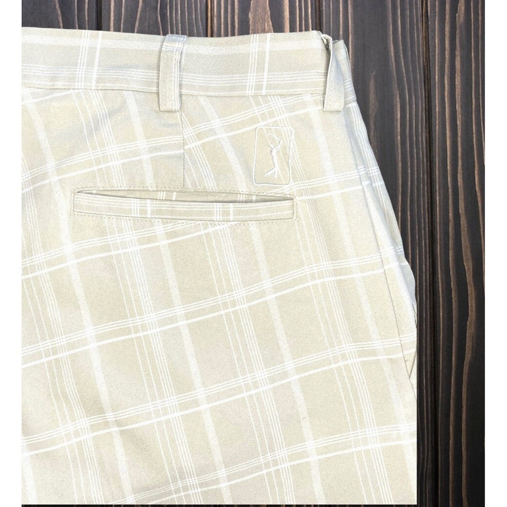 PGA TOUR GOLF SHORTS Plaid White/Beige Sz 32 100% Polyester